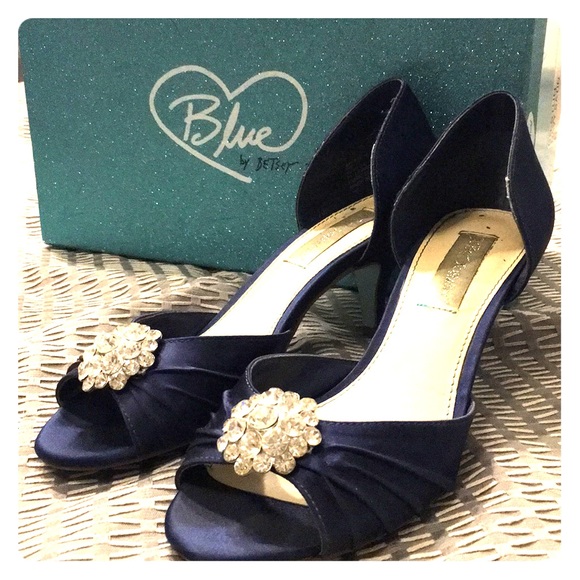 navy satin kitten heels